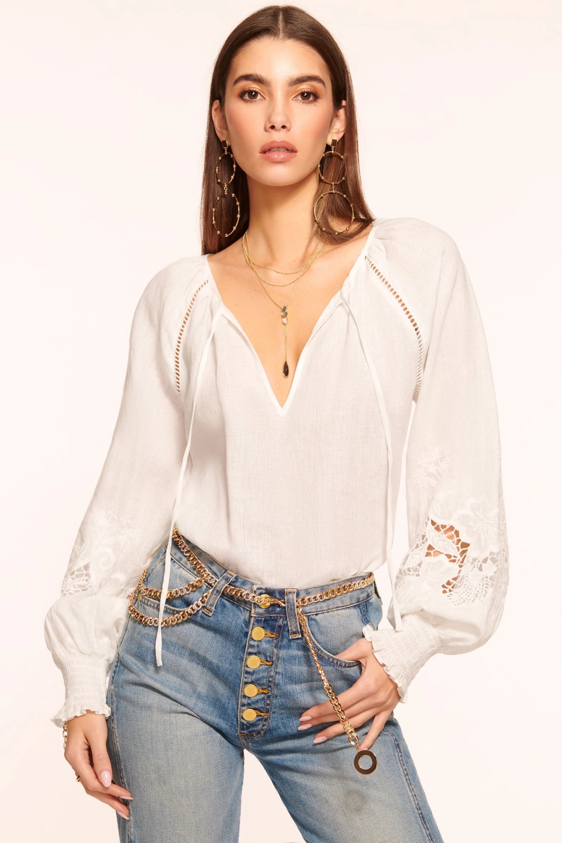 Ramy Brook Flora Embroidered Blouse Traditional Women's  Traditional Women's 