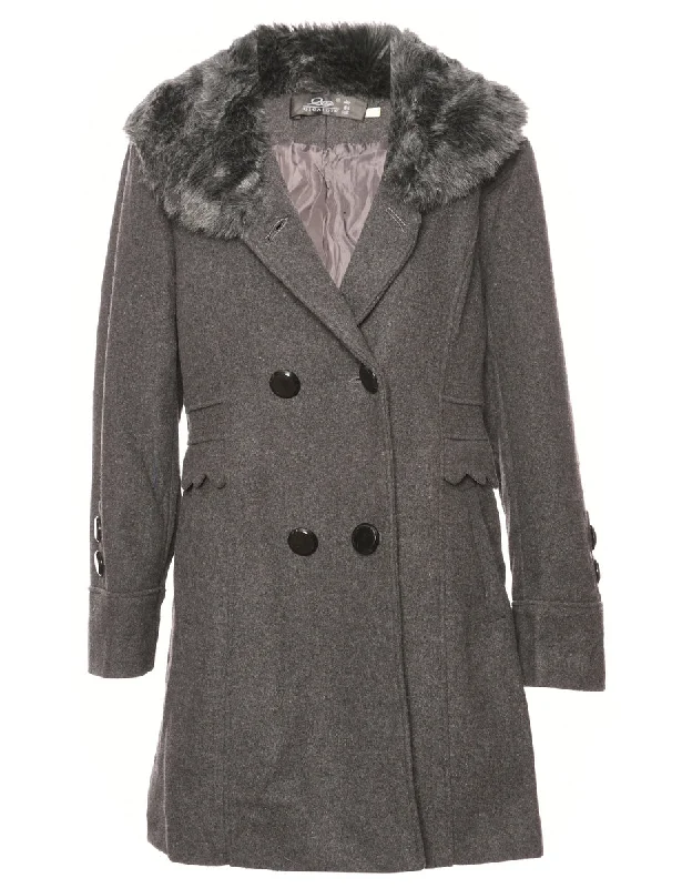 Grey Fur Collar Coat - XL Bold Women's Animal Print Bold Women's Animal Print