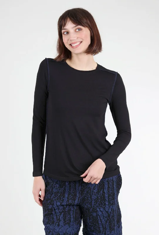 Contrast Stitch Slim Tee, Black/Blue Confident Women's Power Confident Women's Power Contrast Stitch Slim Tee, Black/Blue Confident Women's Power Confident Women's Power