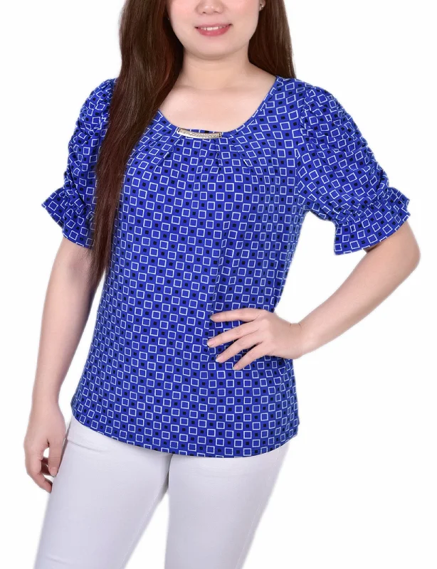Petite Elbow Cuffed Sleeve Hardware Top Polished Women's Silk Polished Women's Silk