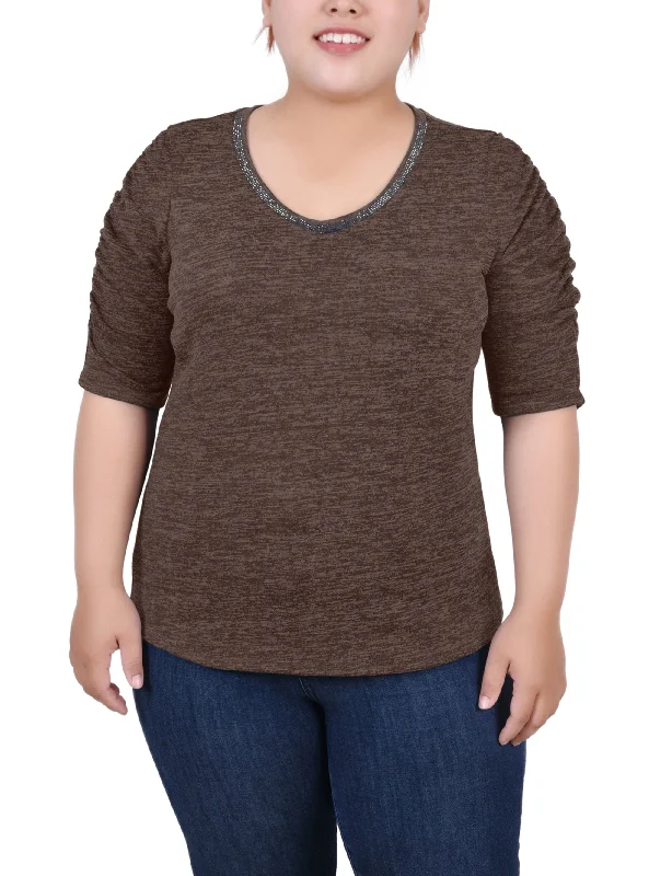 Plus Size Rouched Sleeve Top Stylish Women's Neon Stylish Women's Neon