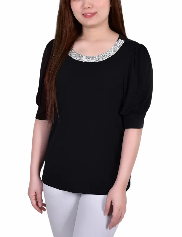 Short Beaded Puff Sleeve Top Modern Women's  Modern Women's 