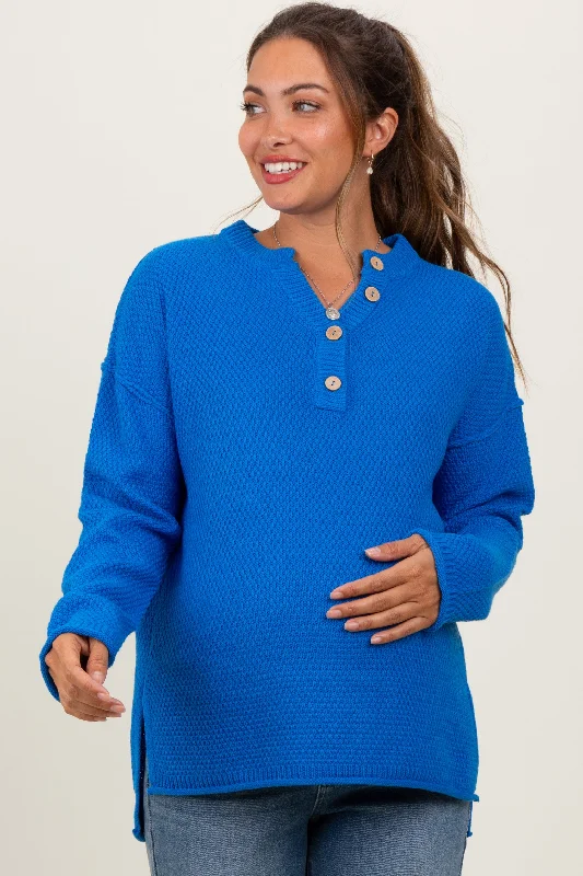 Blue Diamond Knit Button Detail Maternity Sweater Sustainable Organic Sustainable Organic Blue Diamond Knit Button Detail Maternity Sweater Sustainable Organic Sustainable Organic