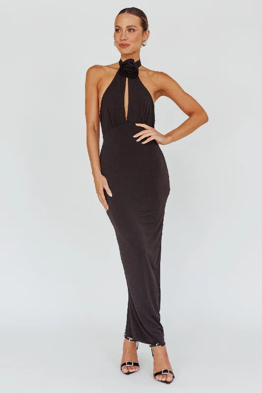 Simha Rose Halterneck Midi Dress Black performance performance