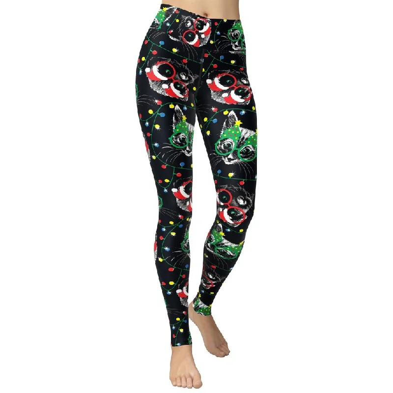 Christmas Lights & Cats Yoga Leggings Scandinavian Scandinavian
