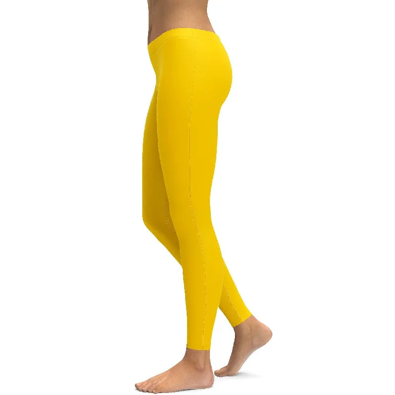 Solid Deep Yellow Leggings Casual Women's Japanese  Casual Women's Japanese 