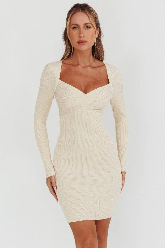 Maribeth Long Sleeve Ribbed Knit Mini Dress Cream Dapper Women's 1920S Dapper Women's 1920S Maribeth Long Sleeve Ribbed Knit Mini Dress Cream Dapper Women's 1920S Dapper Women's 1920S