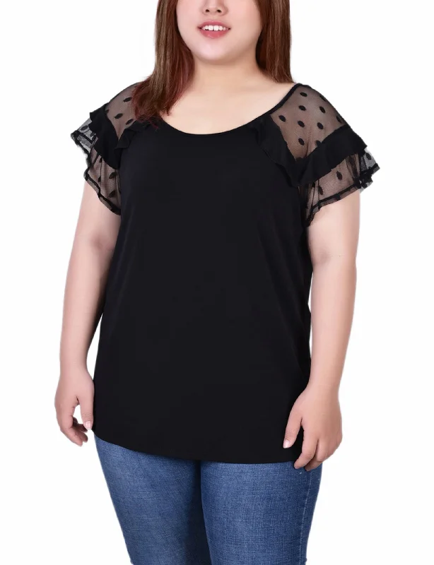Plus Size Short Dot Sleeve Top Stylish Women's Tropical  Stylish Women's Tropical 