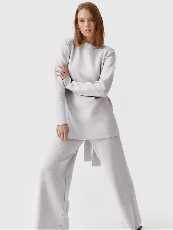 Knitted Organic Cotton Belted Tunic | Light Grey Hip Women's Retro Hip Women's Retro Knitted Organic Cotton Belted Tunic | Light Grey Hip Women's Retro Hip Women's Retro