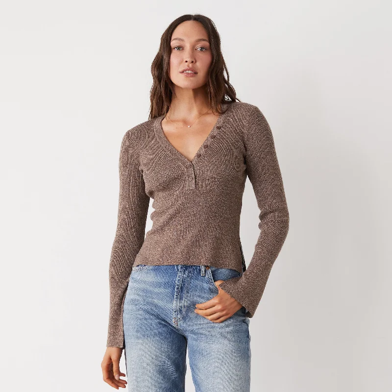 Rib Henley Sweater Preppy Women's College Preppy Women's College