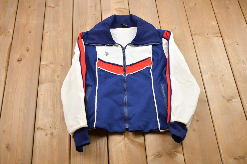 Vintage 1970s Embroidered Tri Color Ski Jacket Minimalist Women's Casual Minimalist Women's Casual