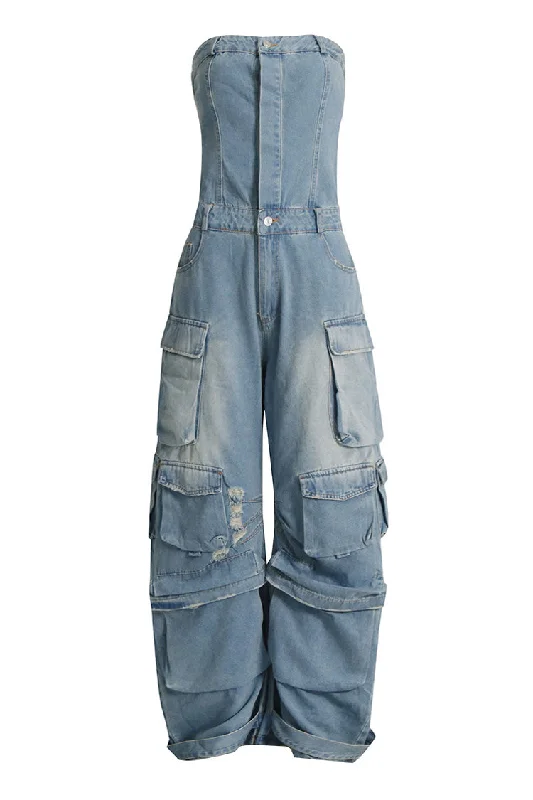 Casual Strapless Button Up High Waist Horseshoe Denim Cargo Jumpsuit Traditional Women's Wool Traditional Women's Wool Casual Strapless Button Up High Waist Horseshoe Denim Cargo Jumpsuit Traditional Women's Wool Traditional Women's Wool