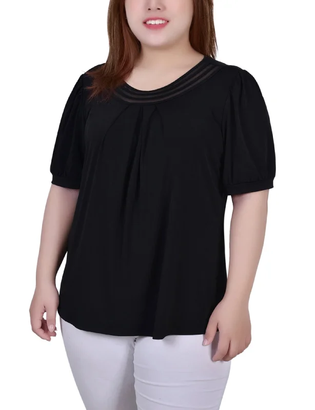 Plus Size Short Puff Sleeve Sheer Inset Top Practical Women's Multi - Practical Women's Multi - Plus Size Short Puff Sleeve Sheer Inset Top Practical Women's Multi - Practical Women's Multi -