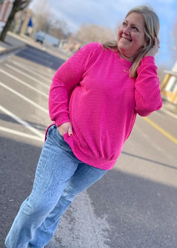 Pink - Oversized Ribbed Knit Top with Side Slits Edgy Women's Punk Edgy Women's Punk Pink - Oversized Ribbed Knit Top with Side Slits Edgy Women's Punk Edgy Women's Punk