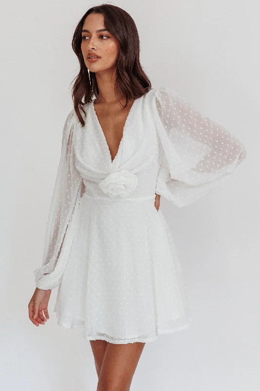 Open Heart Long Sleeve Rosette Mini Dress White Athletic Women's  Athletic Women's 