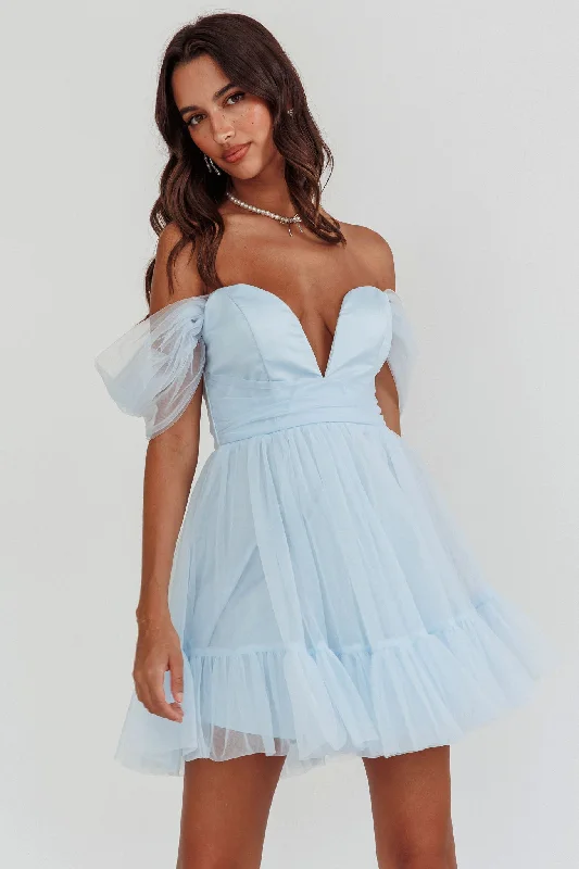 Pixi Off-Shoulder Lace-Up Back Dress Baby Blue Contemporary  Contemporary 