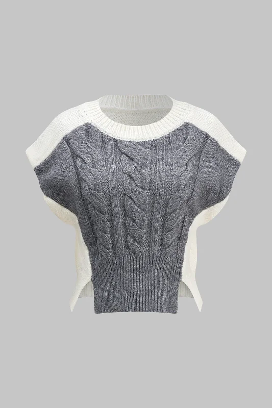 Knitted Patchwork Short-Sleeve Top Youthful Women's Pop Youthful Women's Pop