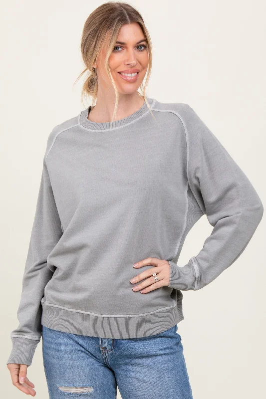 Heather Grey French Terry Vintage Wash Pullover Artistic Women's Hand - painted Artistic Women's Hand - painted Heather Grey French Terry Vintage Wash Pullover Artistic Women's Hand - painted Artistic Women's Hand - painted