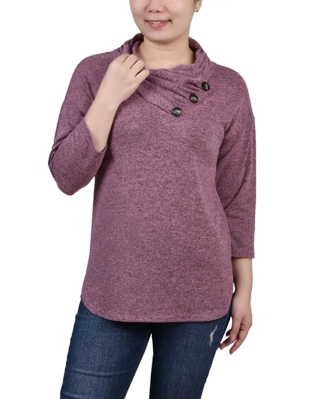 3/4 Sleeve Crossover Cowl Neck Top Athletic Women's High -  Athletic Women's High - 