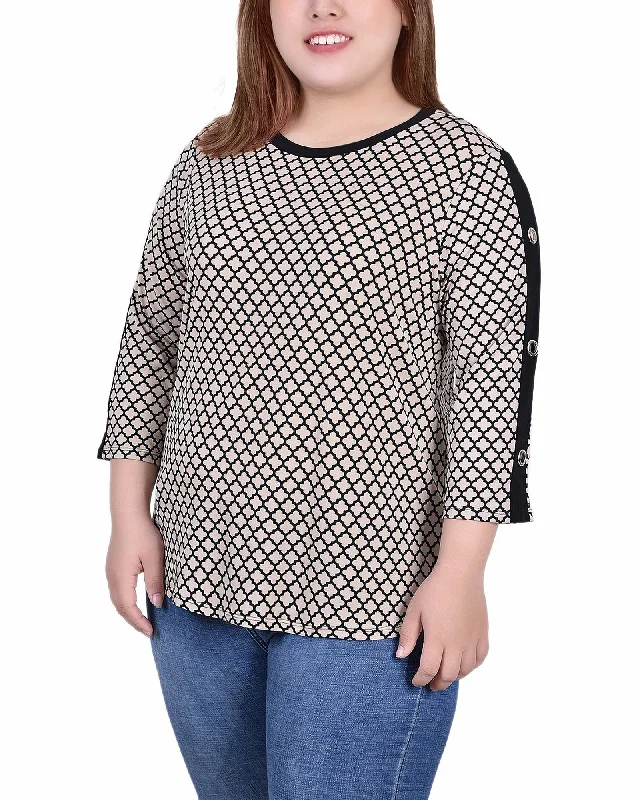 Plus Size 3/4 Sleeve Top With Combo Bands and Grommets Minimalist Women's Casual Minimalist Women's Casual Plus Size 3/4 Sleeve Top With Combo Bands and Grommets Minimalist Women's Casual Minimalist Women's Casual