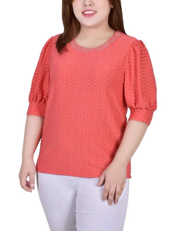 Plus Size Short Puff Sleeve Honeycomb Top purpose purpose