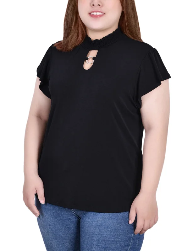 Plus Size Short Flutter Sleeve Mock Neck Top Sharp Women's Italian Sharp Women's Italian Plus Size Short Flutter Sleeve Mock Neck Top Sharp Women's Italian Sharp Women's Italian