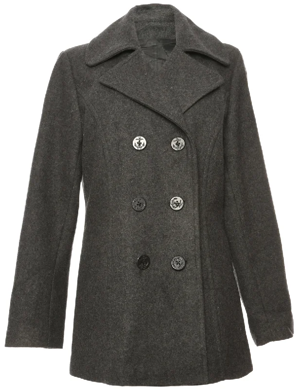Double Breasted Grey Peacoat - L Traditional Women's  Traditional Women's 