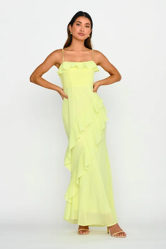 Actual Sunshine Ruffle Trim Maxi Dress Lime Country Country