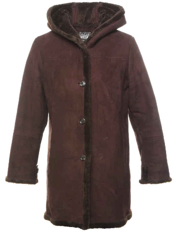 Dark Brown Shearling Faux Suede Jacket - L Refined Women's Velvet Refined Women's Velvet