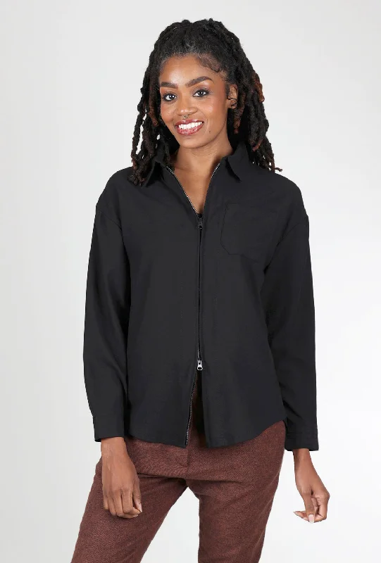Double Zip Front Shirt, Black Sleek Women's  Sleek Women's 