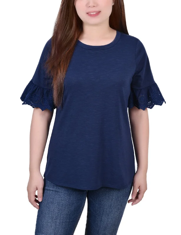 Short Bell Sleeve Slubbed Top Sophisticated Women's  Sophisticated Women's 