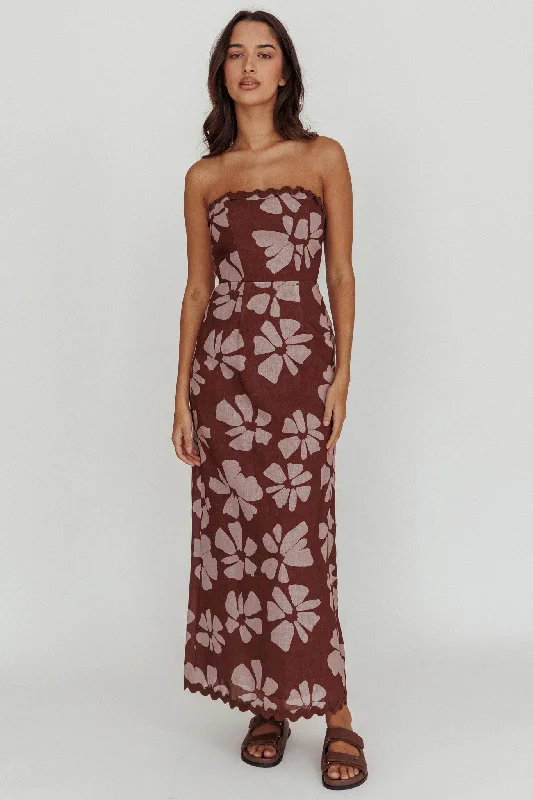 Cypress Floral Strapless Maxi Dress Brown Elegant Women's Formal Elegant Women's Formal Cypress Floral Strapless Maxi Dress Brown Elegant Women's Formal Elegant Women's Formal
