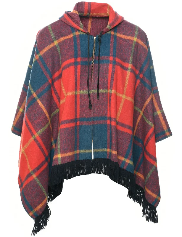 Checked Hooded Cape - M Feminine Women's Soft  Feminine Women's Soft 