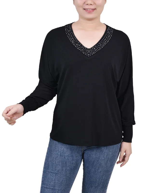 Long Sleeve Studded Top Laid - back Women's Vibe Laid - back Women's Vibe