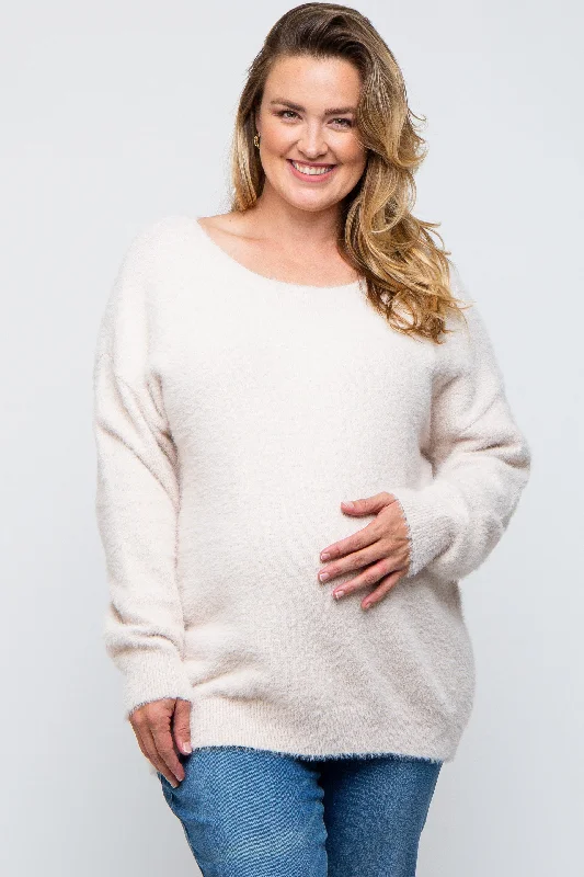 Ivory Fuzzy Knit Boat Neck Maternity Plus Sweater Laid - back Women's Vibe Laid - back Women's Vibe Ivory Fuzzy Knit Boat Neck Maternity Plus Sweater Laid - back Women's Vibe Laid - back Women's Vibe