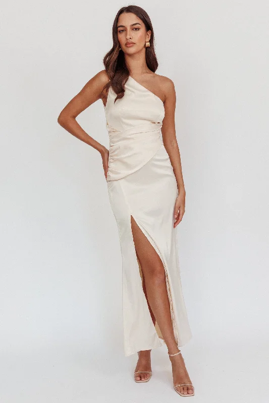 Taniesha One-Shoulder Gathered Maxi Dress Champagne Confident Women's Power Confident Women's Power Taniesha One-Shoulder Gathered Maxi Dress Champagne Confident Women's Power Confident Women's Power