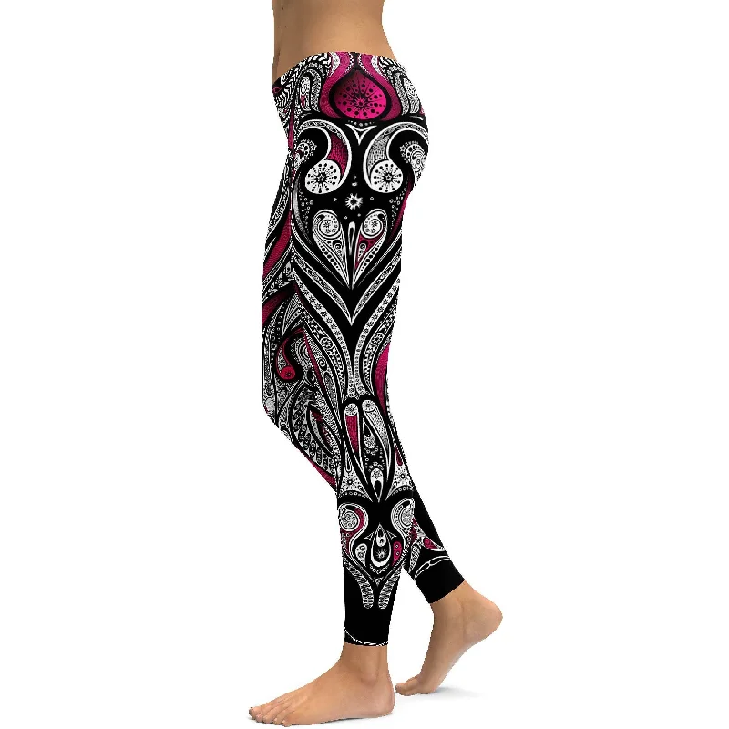 Pink Ornament Pattern Leggings Sophisticated Women's  Sophisticated Women's 