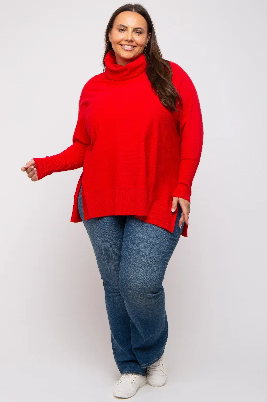 Red Cowl Neck Dolman Sleeve Plus Sweater Sustainable Organic Sustainable Organic