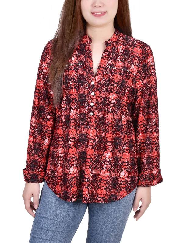 Petite Long Sleeve Jacquard Knit Y Neck Top Artistic Women's Hand - painted Artistic Women's Hand - painted Petite Long Sleeve Jacquard Knit Y Neck Top Artistic Women's Hand - painted Artistic Women's Hand - painted