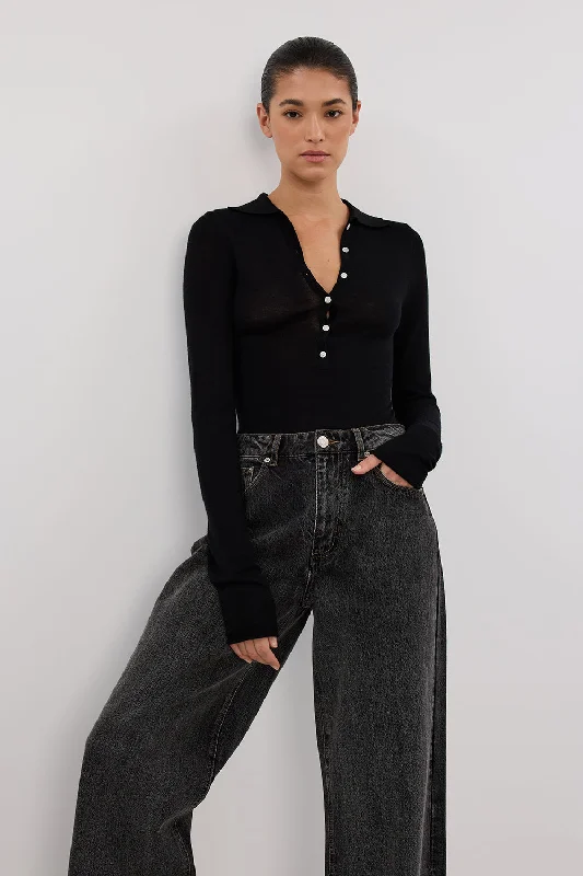 JANE BLACK MERINO POLO KNIT TOP Earthy Women's Hemp - based Earthy Women's Hemp - based JANE BLACK MERINO POLO KNIT TOP Earthy Women's Hemp - based Earthy Women's Hemp - based