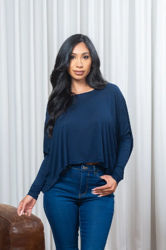 3/4 Sleeve Oversized Round Neck Crop Top (SBD2244) Sophisticated Women's Sophisticated Women's 3/4 Sleeve Oversized Round Neck Crop Top (SBD2244) Sophisticated Women's Sophisticated Women's