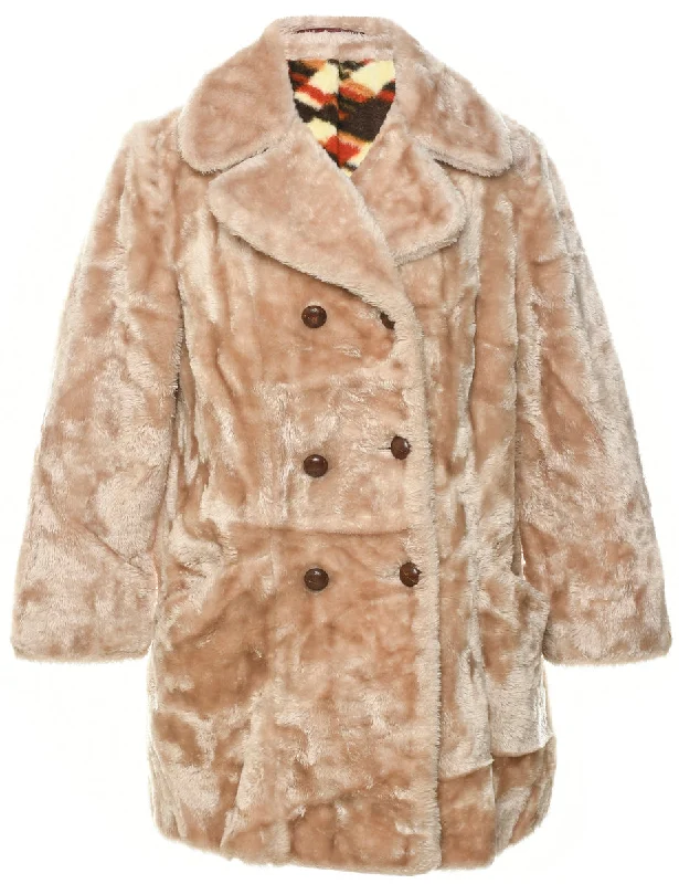 Double Breasted Faux Fur Coat - M European European