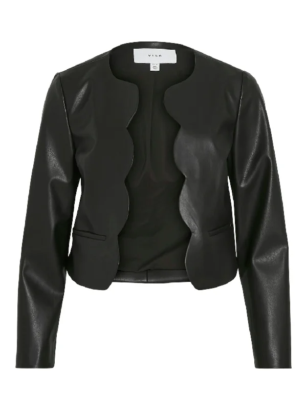 Dede Faux Leather Scalloped Jacket (Black) Sleek Women's  Sleek Women's 