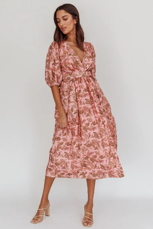 Doris Floral Puff Sleeve Midi Wrap Dress Blush Cozy Women's Winter Cozy Women's Winter Doris Floral Puff Sleeve Midi Wrap Dress Blush Cozy Women's Winter Cozy Women's Winter