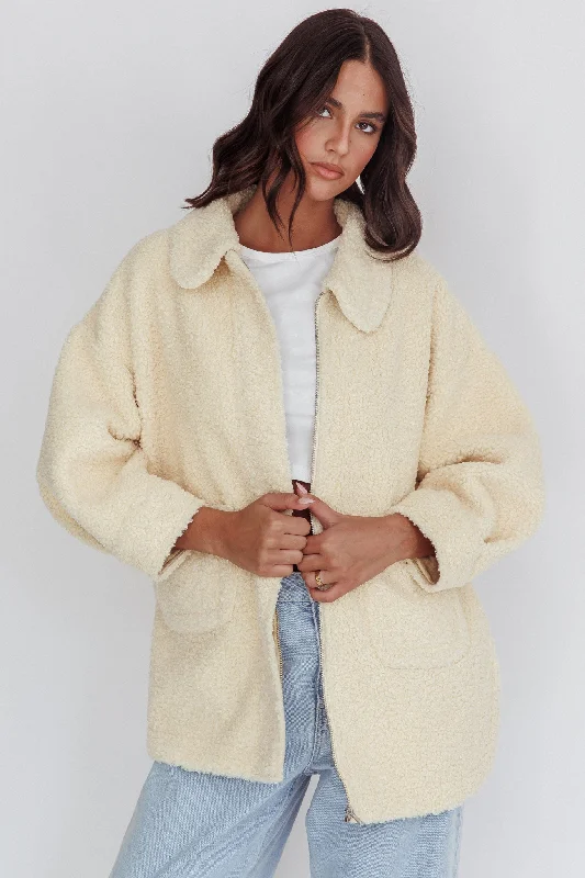 Peace & Serene Collared Sherpa Jacket Yellow Scandinavian Scandinavian