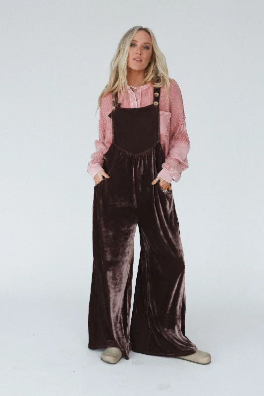 Beau Velvet Jumpsuit - Mocha Unique Women's Upcycled Unique Women's Upcycled