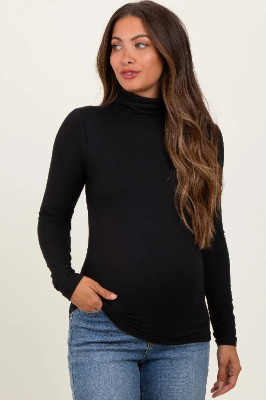 Black Brushed Knit Basic Turtleneck Maternity Top garde garde