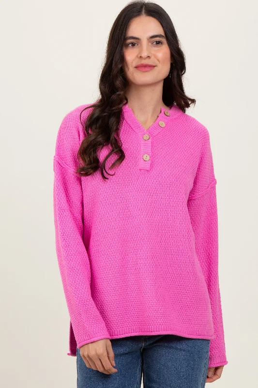 Pink Diamond Knit Button Detail Sweater Gym Gym