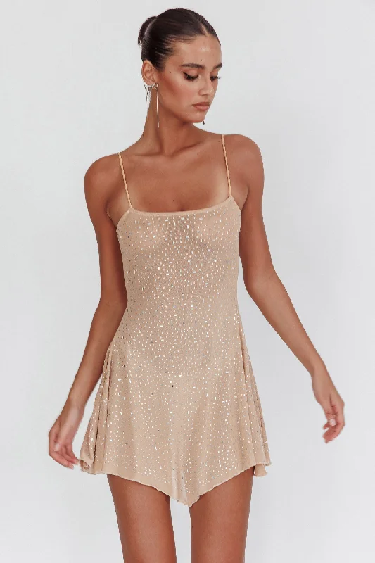 Moon Walker Sheer Rhinestone Mini Dress Nude purpose purpose