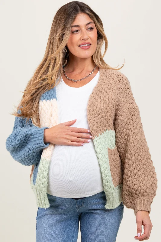 Multicolor Chunky Crochet Knit Maternity Cardigan Country Country